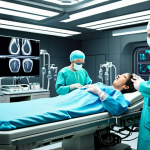 ** A futuristic operating room scene. Focus on the advanced technology like 3D printers, bio-printers and nanotechnology being used to create a realistic artificial organ. Include doctors and scientists collaborating with governmental and private organizations. Show a sense of medical breakthrough and hope.

**