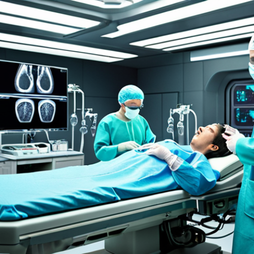 Home 4 ** A futuristic operating room scene. Focus on the advanced technology like 3D printers, bio-printers and nanotechnology being used to create a realistic artificial organ. Include doctors and scientists collaborating with governmental and private organizations. Show a sense of medical breakthrough and hope.
**