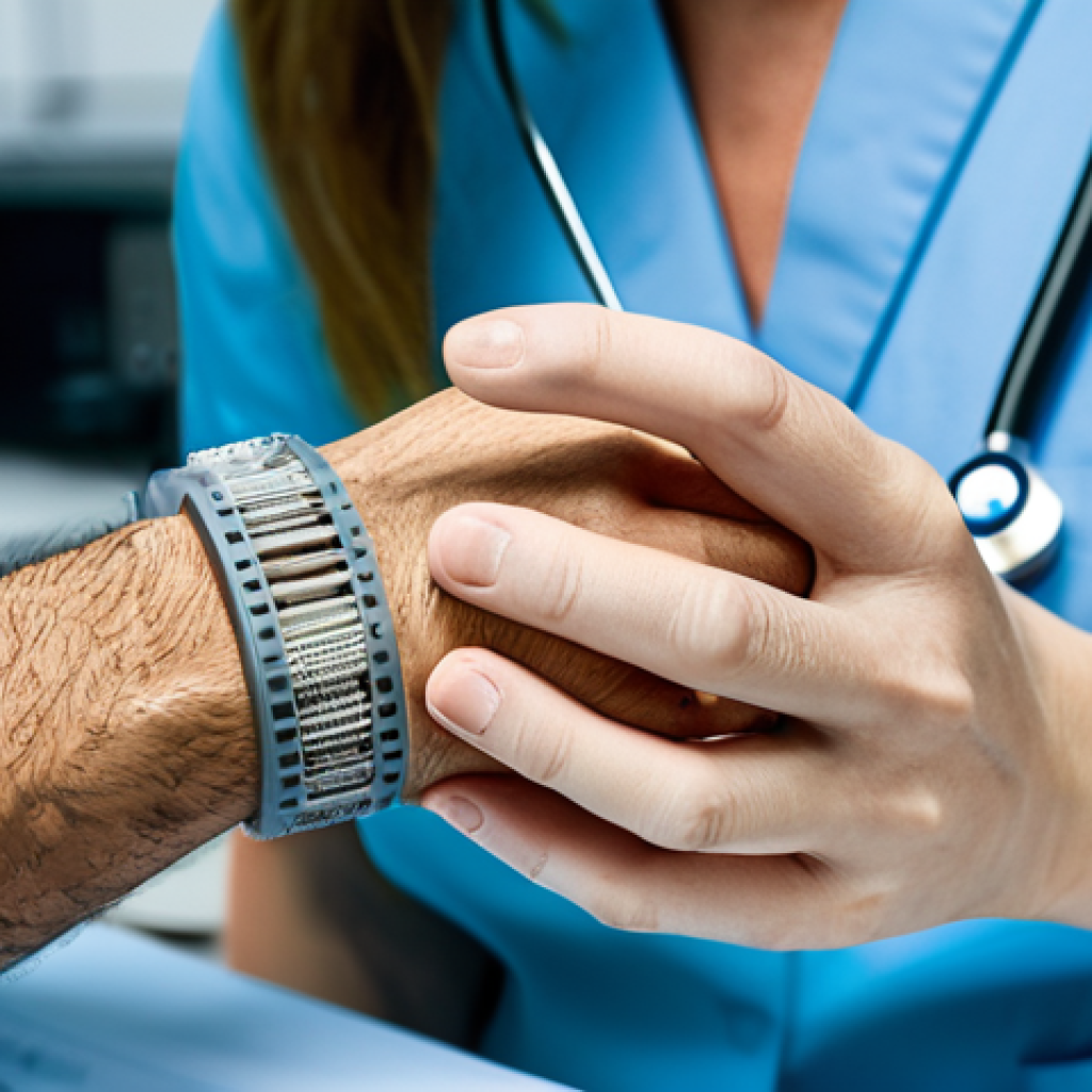 3D Printed Implant**

"A doctor in a modern lab, carefully examining a 3D printed wrist implant, fully clothed, appropriate attire, safe for work, perfect anatomy, correct proportions, professional medical photography, high quality. Focus on the implant's intricate details. Modest setting, family-friendly."

**