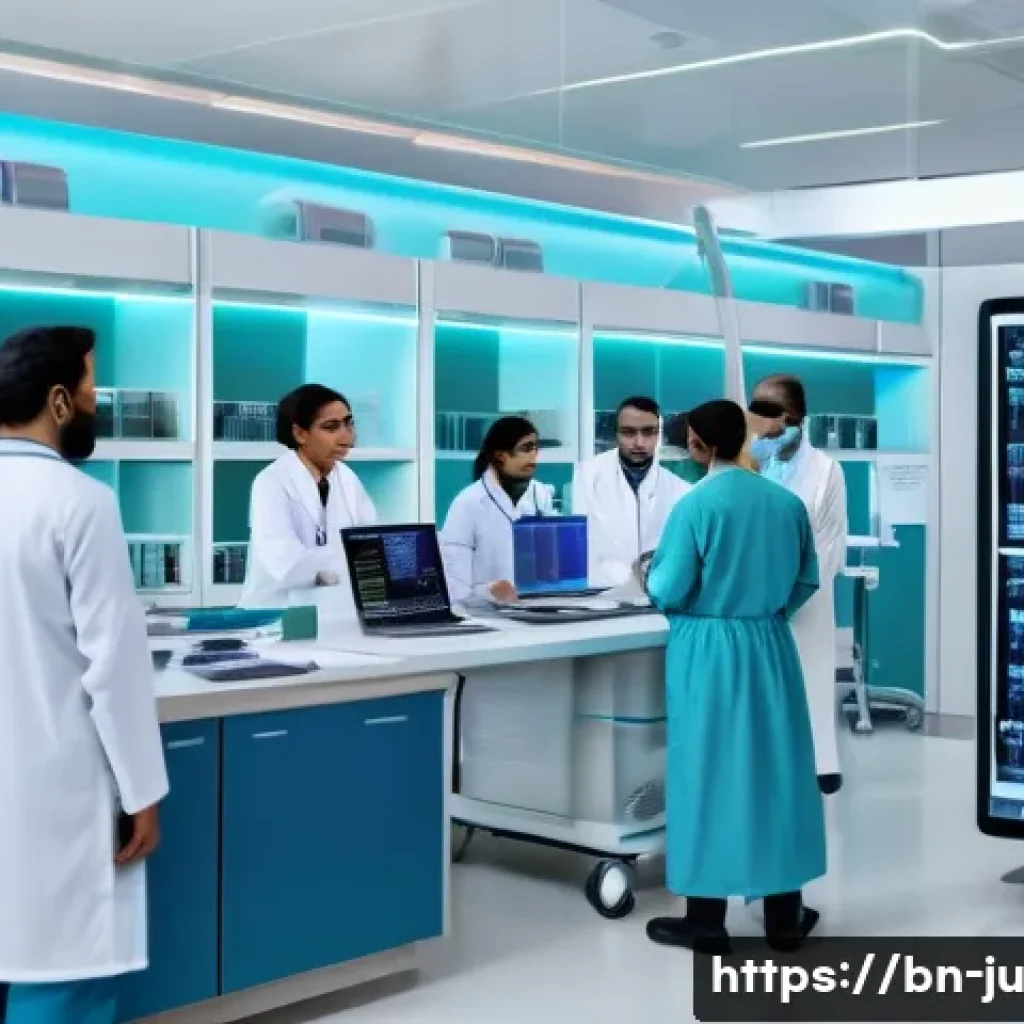 인공장기와 환자 맞춤형 치료의 통합 - A detailed futuristic medical laboratory scene showing advanced genetic testing in progress: a diver...