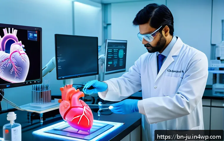 인공장기 개발의 임상 적용 사례 - A detailed clinical laboratory scene showcasing advanced engineered organ technology: scientists wea...