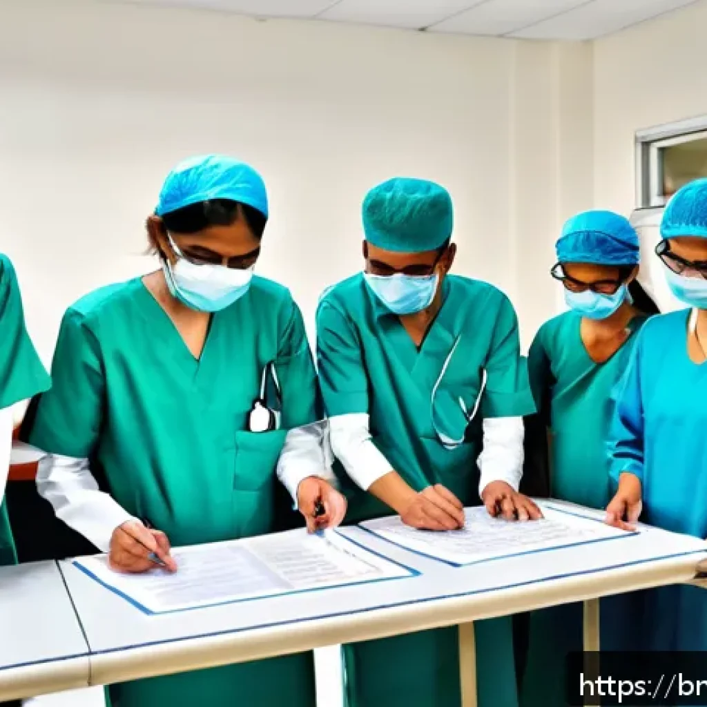 인공장기 사용에 따른 법적 이슈 - A professional healthcare setting in Bangladesh showing a diverse group of medical staff carefully i...