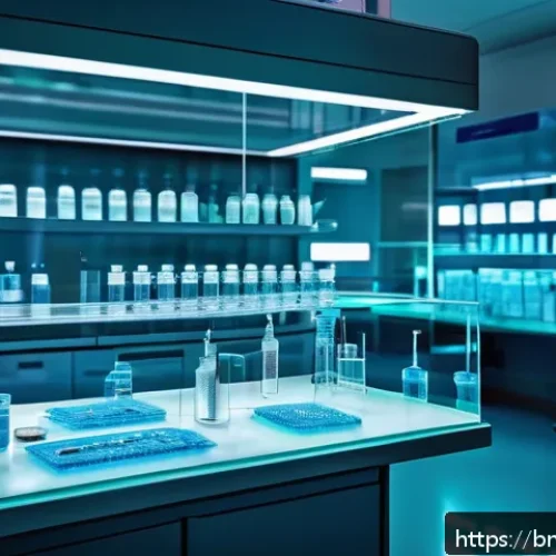 Home 17 인공장기 임상 시험 사례 분석 - A futuristic clinical laboratory scene showcasing orthopedic injectable organs in transparent syring...
